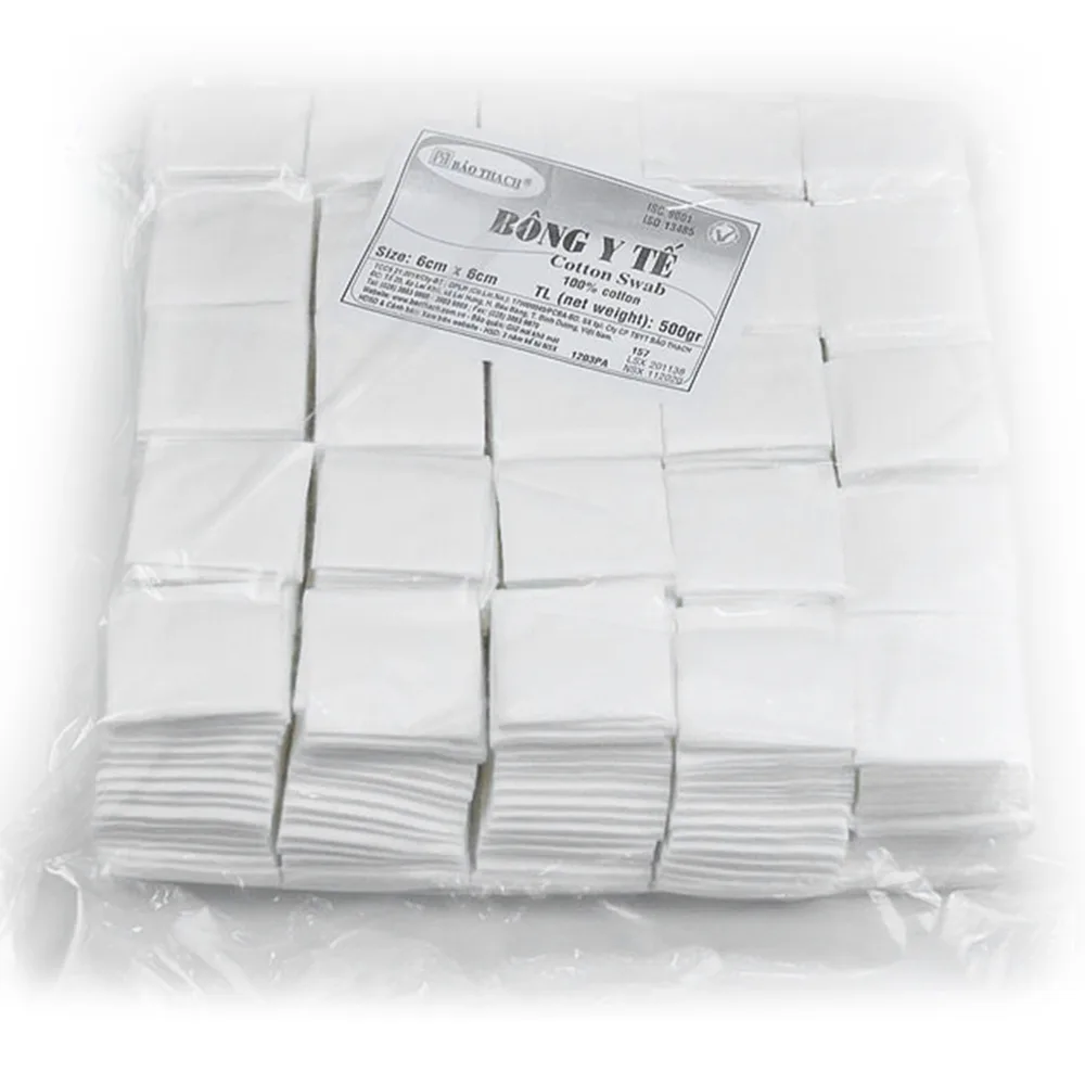 Hình ảnh Bông y tế 6cm x 6cm (500g) Bảo Thạch làm sạch vết thương, thấm máu và dịch tiết