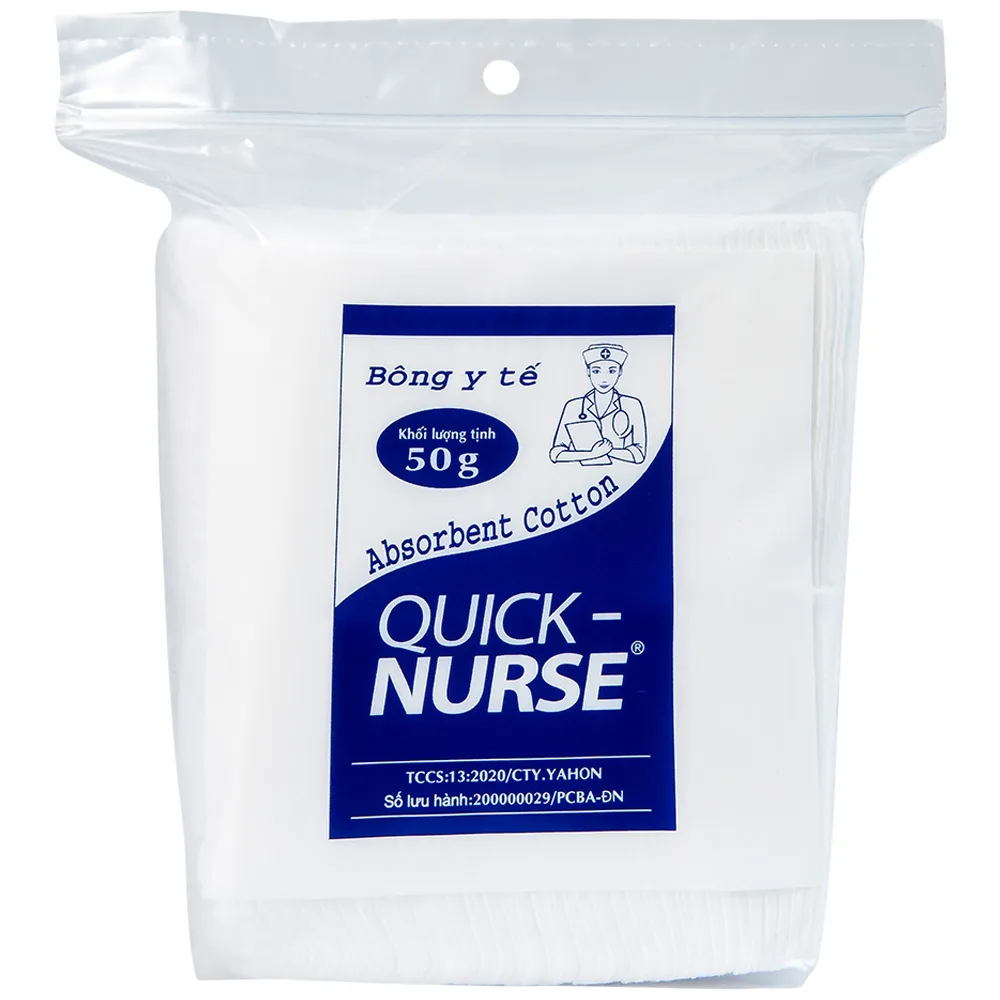 Hình ảnh Bông y tế Quick Nurse 6cm x 6cm (50g) dùng cho vết thương ngoài da, sát trùng, vệ sinh cho bé