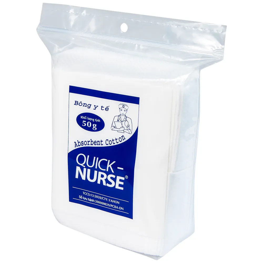 Hình ảnh Bông y tế Quick Nurse 6cm x 6cm (50g) dùng cho vết thương ngoài da, sát trùng, vệ sinh cho bé
