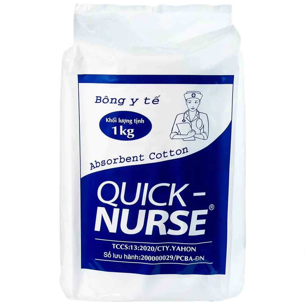 Hình ảnh Bông y tế Quick Nurse 1kg dùng cho vết thương ngoài da, sát trùng, vệ sinh cho bé (Gói)