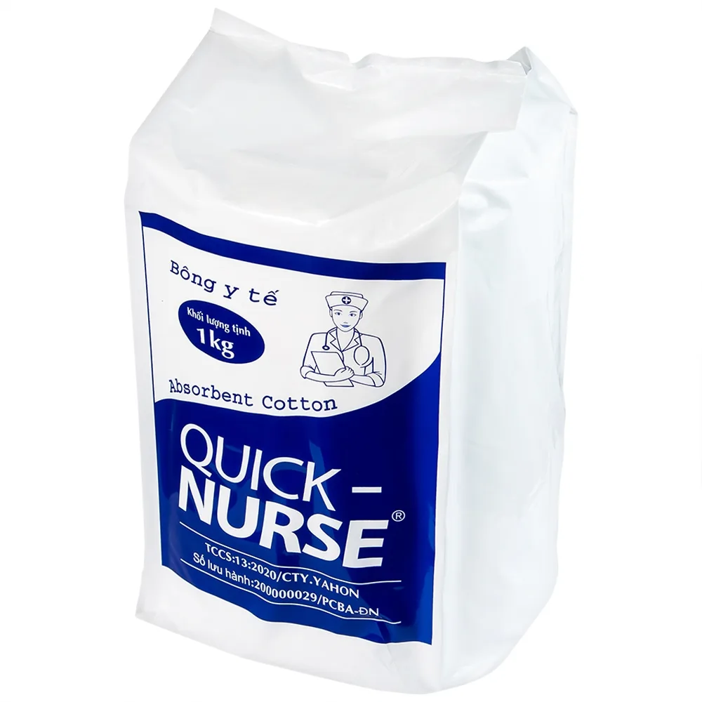 Hình ảnh Bông y tế Quick Nurse 1kg dùng cho vết thương ngoài da, sát trùng, vệ sinh cho bé (Gói)