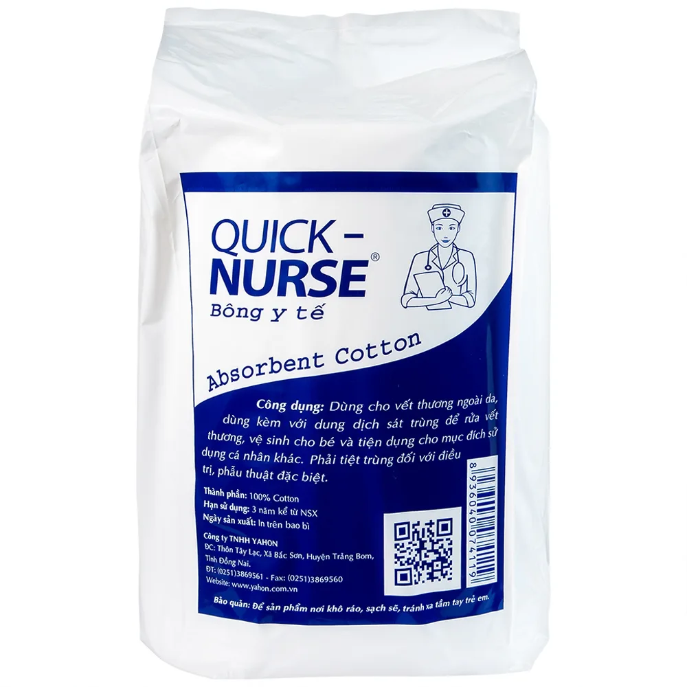 Hình ảnh Bông y tế Quick Nurse 1kg dùng cho vết thương ngoài da, sát trùng, vệ sinh cho bé (Gói)