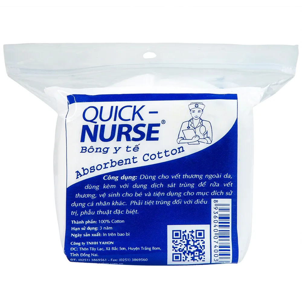 Hình ảnh Bông y tế Quick Nurse 25g dùng cho vết thương ngoài da, sát trùng, vệ sinh cho bé 