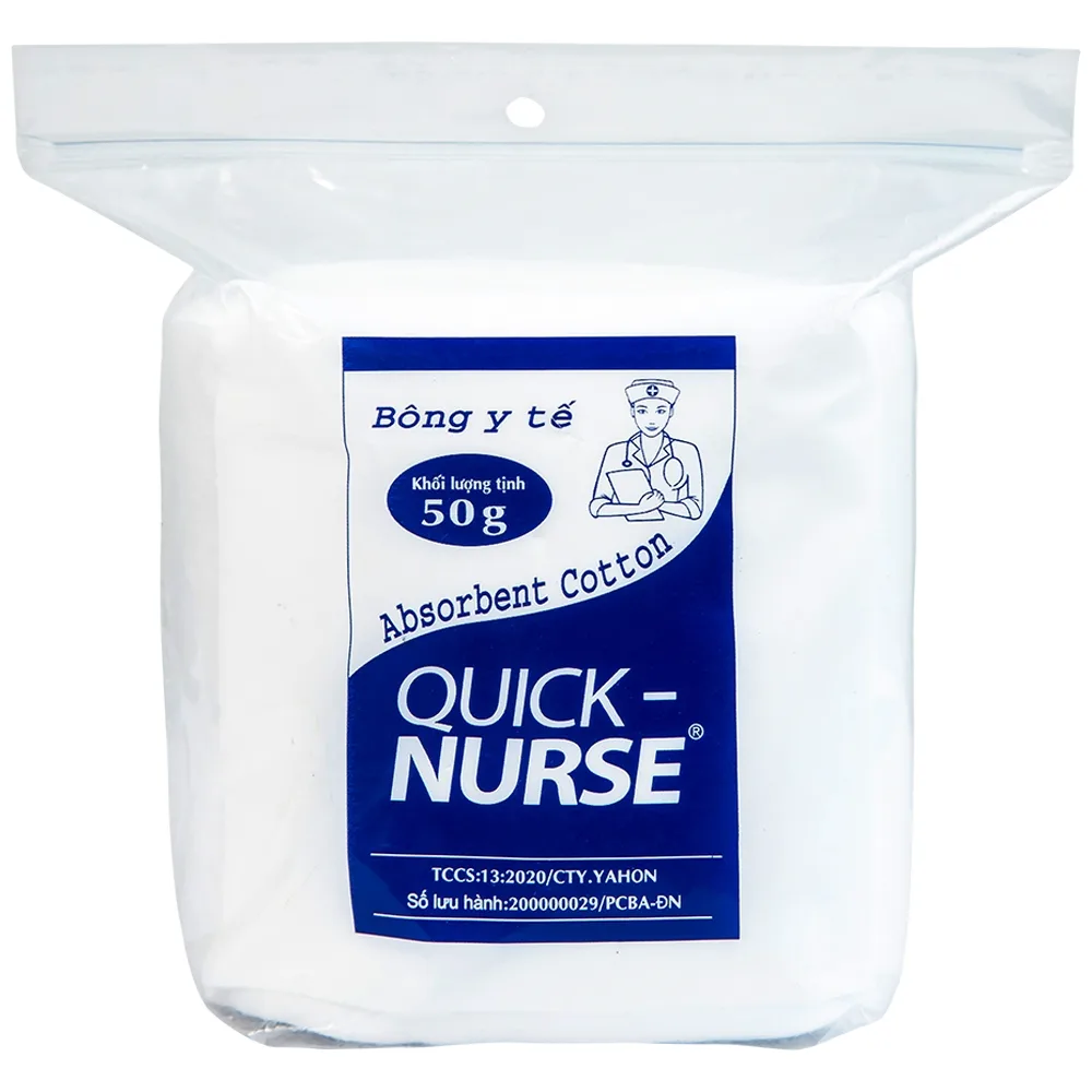 Hình ảnh Bông y tế Quick Nurse 50g dùng cho vết thương ngoài da, sát trùng, vệ sinh cho bé 