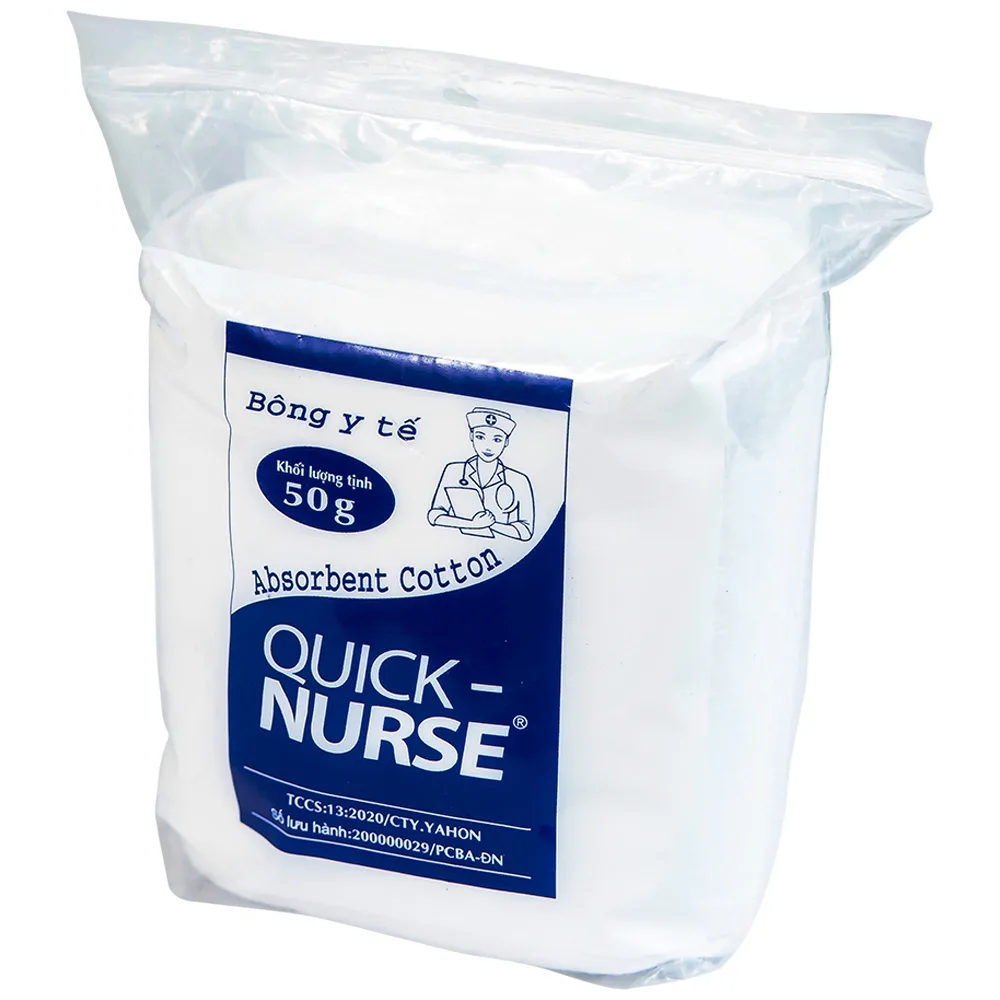 Hình ảnh Bông y tế Quick Nurse 50g dùng cho vết thương ngoài da, sát trùng, vệ sinh cho bé 
