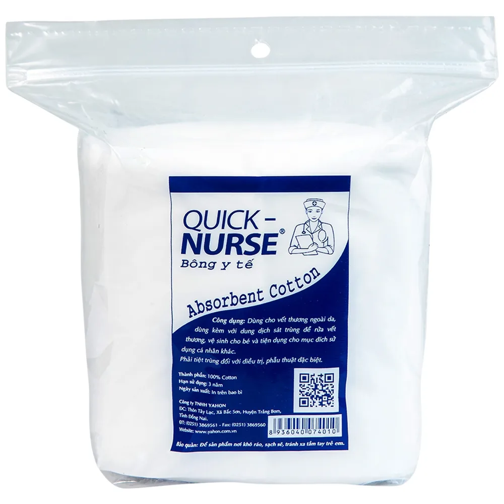 Hình ảnh Bông y tế Quick Nurse 50g dùng cho vết thương ngoài da, sát trùng, vệ sinh cho bé 