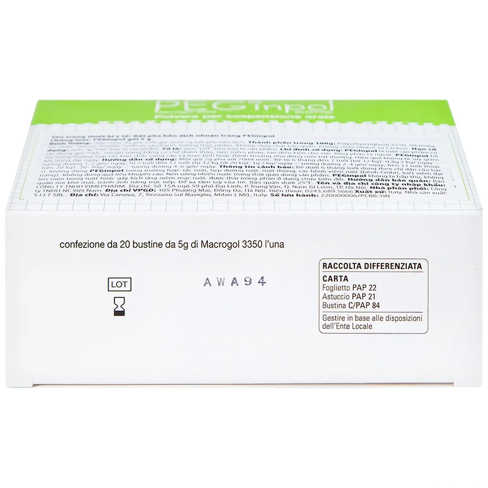 Hình ảnh Bột pha hỗn dịch nhuận tràng PEGinpol 5g Buona cải thiện tình trạng táo bón cho trẻ (20 gói)