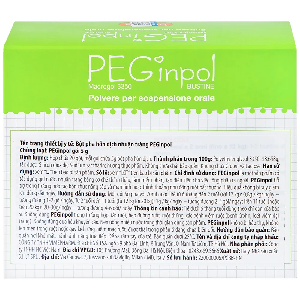 Hình ảnh Bột pha hỗn dịch nhuận tràng PEGinpol 5g Buona cải thiện tình trạng táo bón cho trẻ (20 gói)