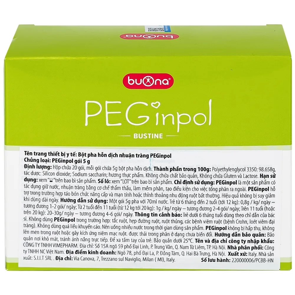 Hình ảnh Bột pha hỗn dịch nhuận tràng PEGinpol 5g Buona cải thiện tình trạng táo bón cho trẻ (20 gói)
