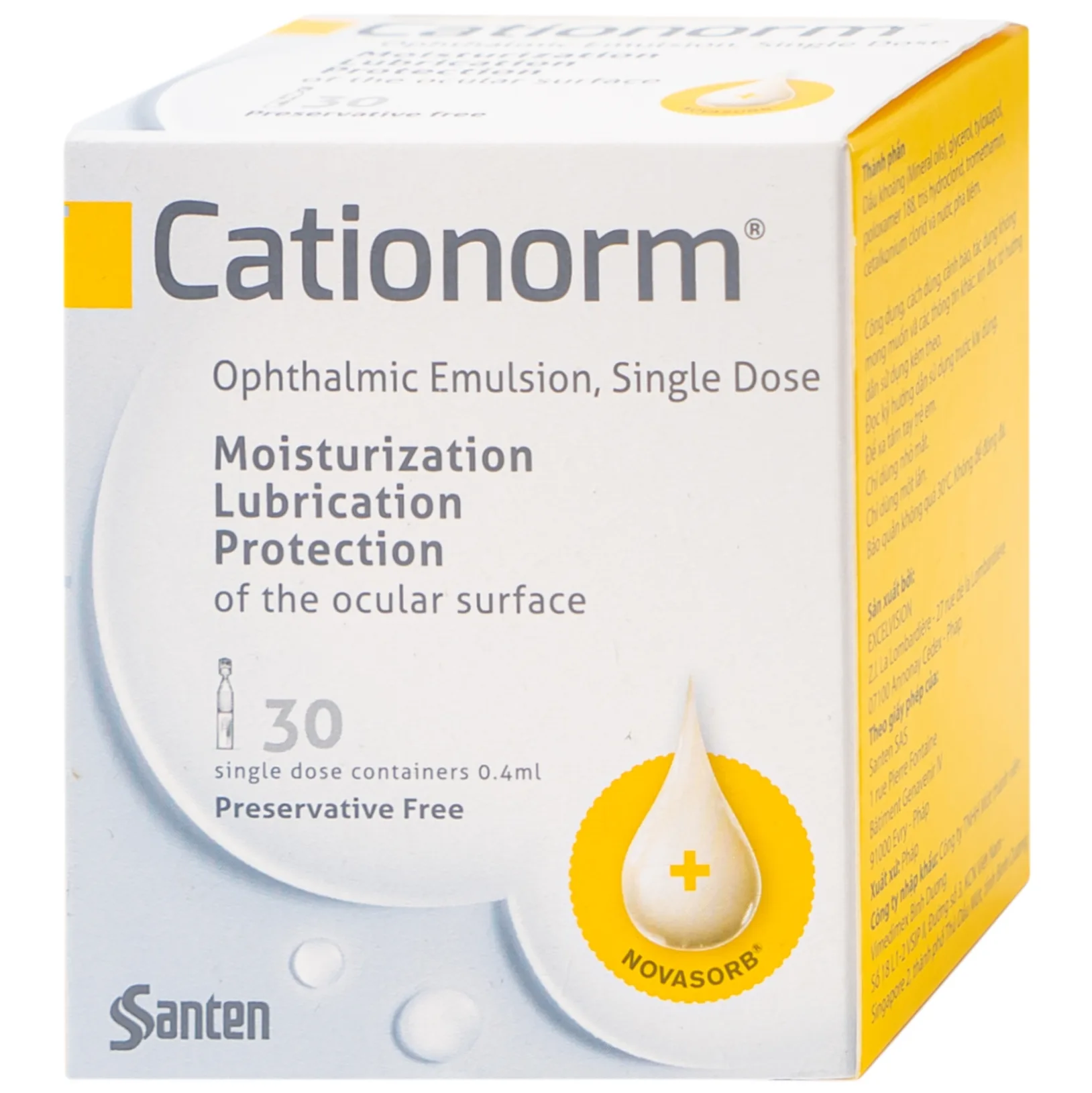 Hình ảnh Nhũ tương nhỏ mắt Cationorm Santen dưỡng ẩm, bôi trơn, bảo vệ bề mặt mắt (30 ống x 0,4ml) 