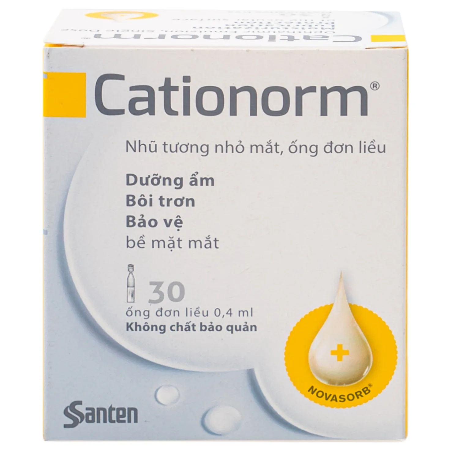 Hình ảnh Nhũ tương nhỏ mắt Cationorm Santen dưỡng ẩm, bôi trơn, bảo vệ bề mặt mắt (30 ống x 0,4ml) 