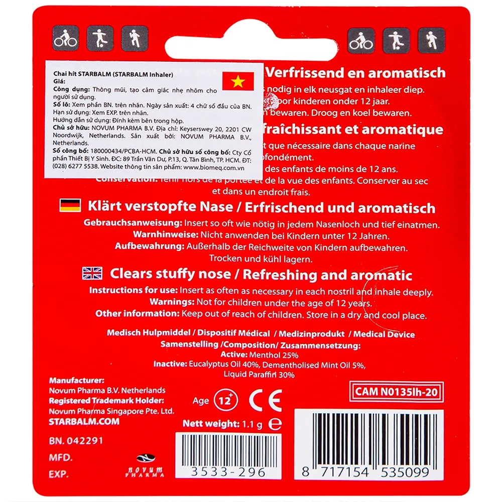 Hình ảnh Chai hít Starbalm Sports Inhaler Novum thông mũi