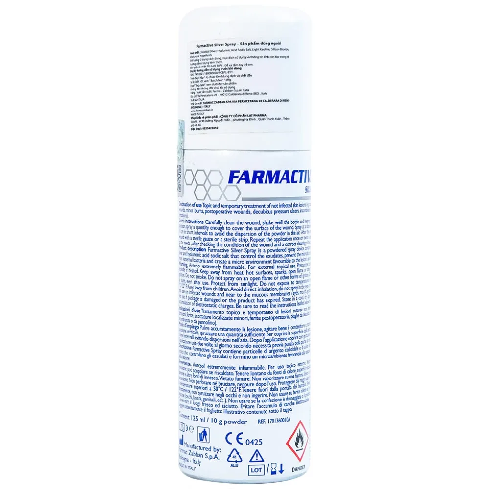 Hình ảnh Chai xịt bạc Farmactive Silver Spray hỗ trợ điều trị bỏng, trầy xước, vết loét dưới da (125ml)