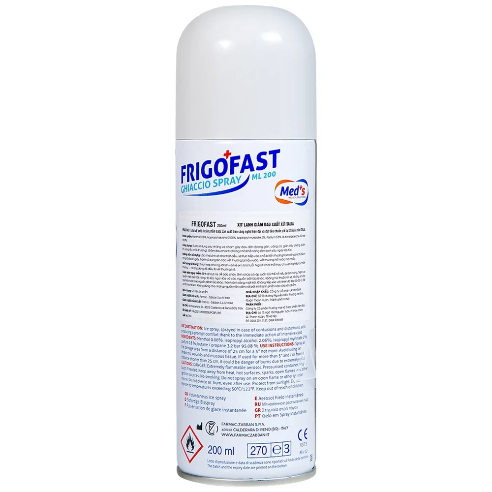 Hình ảnh Chai xịt lạnh Frigofast Spray giảm đau bong gân, căng cơ, giãn dây chằng (200ml)