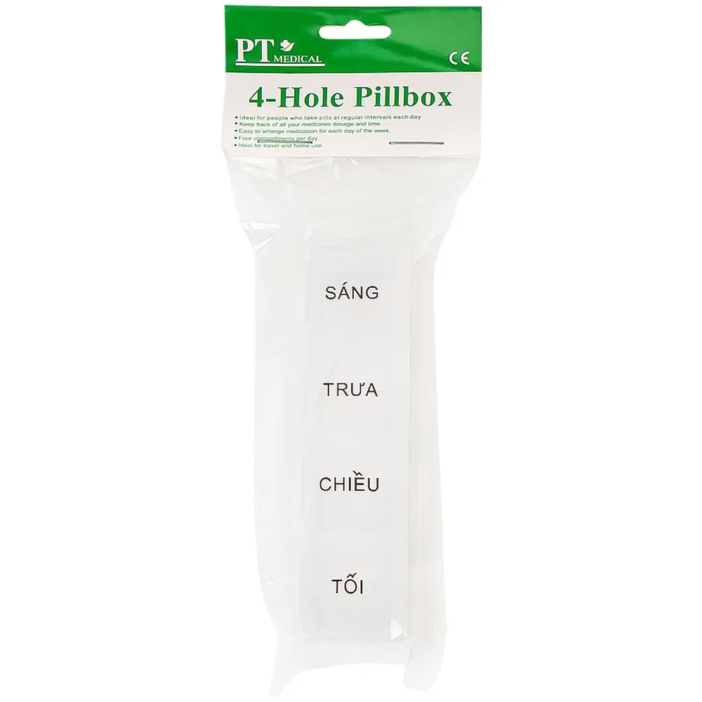 Hình ảnh Hộp phân liều thuốc 4-Hole Pillbox PT Medical 4 ngăn dài, nhỏ gọn, tiện dụng (1 cái)