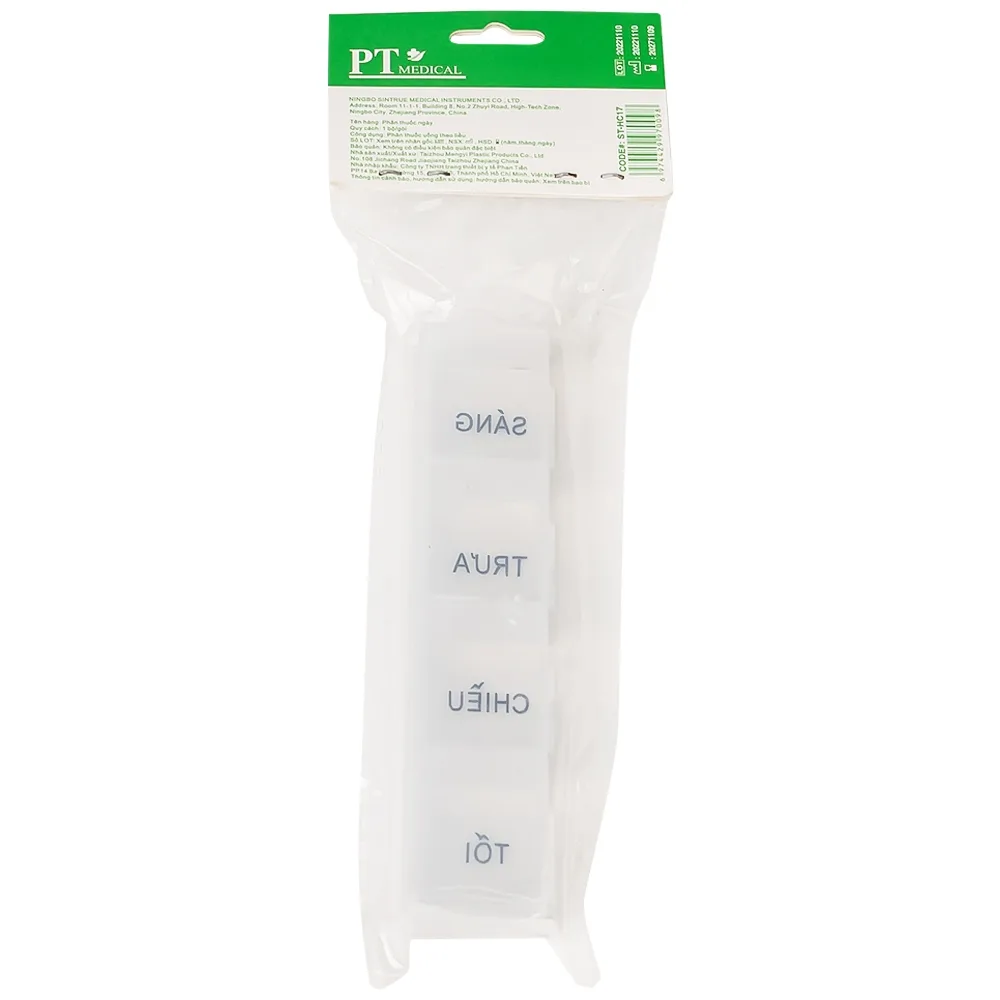 Hình ảnh Hộp phân liều thuốc 4-Hole Pillbox PT Medical 4 ngăn dài, nhỏ gọn, tiện dụng (1 cái)