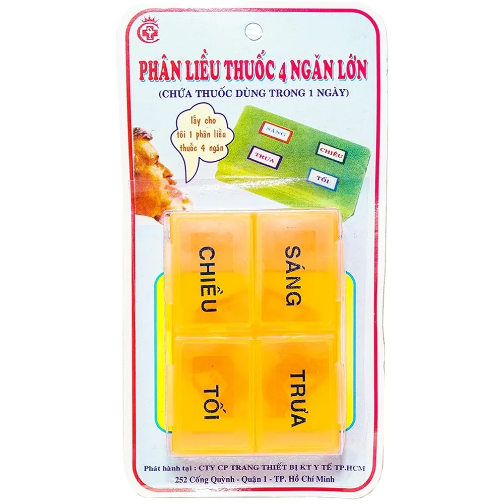 Hình ảnh Hộp phân liều thuốc 4 ngăn vuông lớn giúp phân chia liều lượng thuốc trong 1 ngày (1 cái)