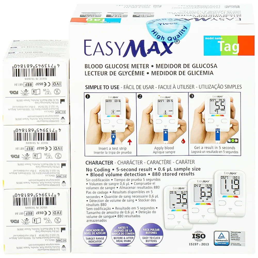Hình ảnh Combo 3 hộp que thử đường huyết Easy Max (25 que - Tặng máy do đường huyết Easy Max Tag)