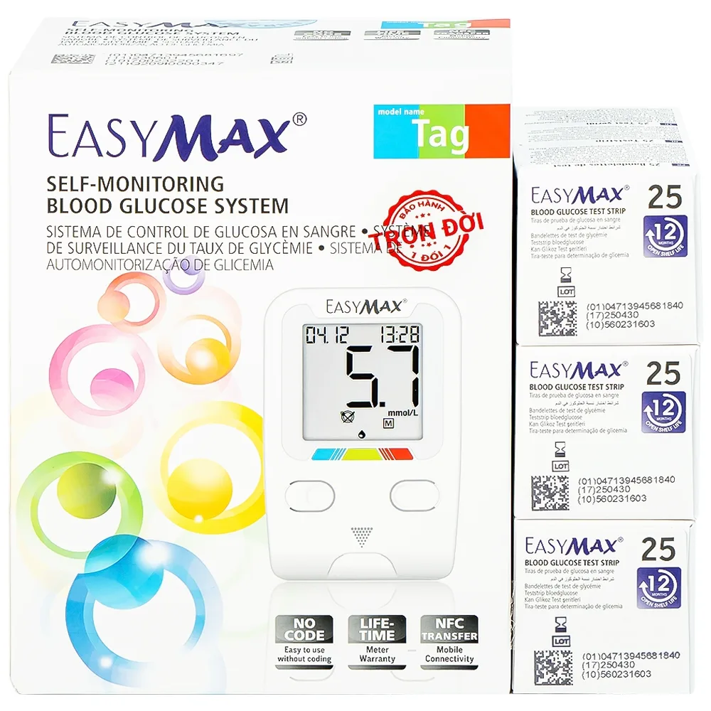Hình ảnh Combo 3 hộp que thử đường huyết Easy Max (25 que - Tặng máy do đường huyết Easy Max Tag)