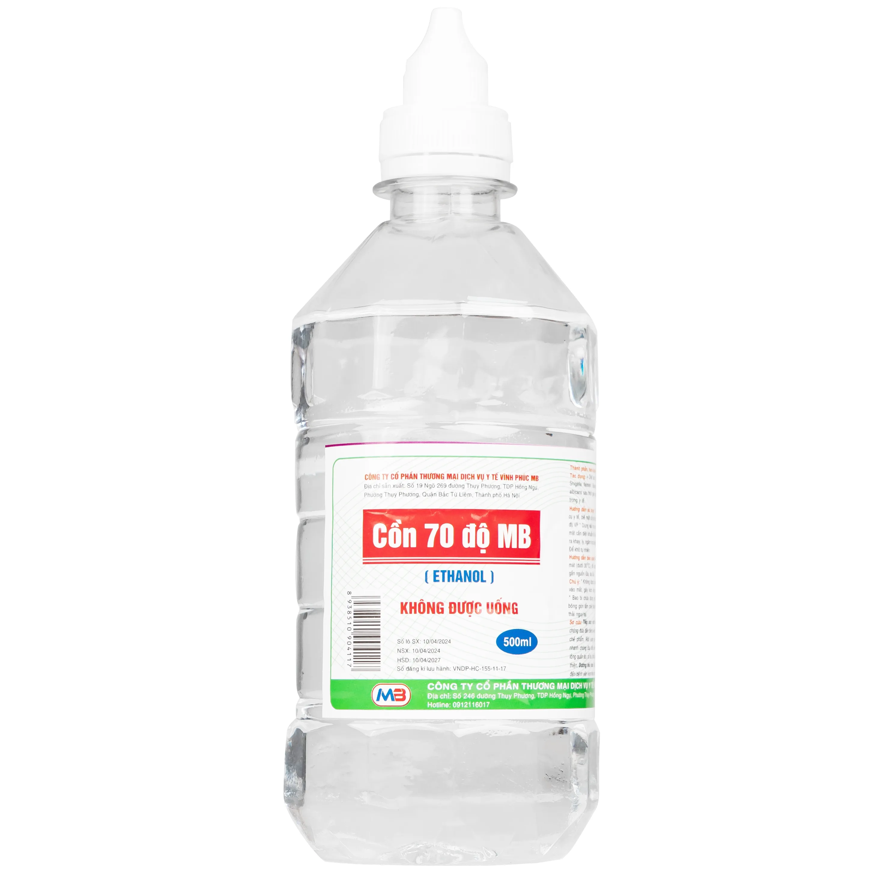 Hình ảnh Cồn 70 độ Vĩnh Phúc dùng để diệt khuẩn dụng cụ y tế, bề mặt trong y tế (500ml)
