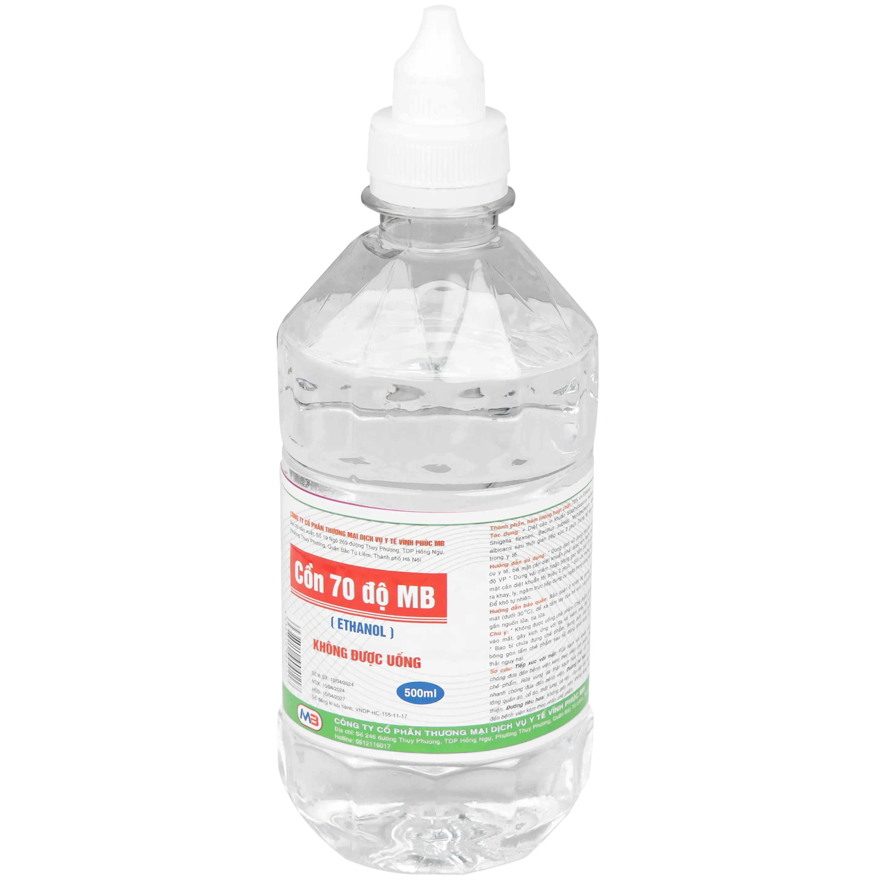 Hình ảnh Cồn 70 độ Vĩnh Phúc dùng để diệt khuẩn dụng cụ y tế, bề mặt trong y tế (500ml)