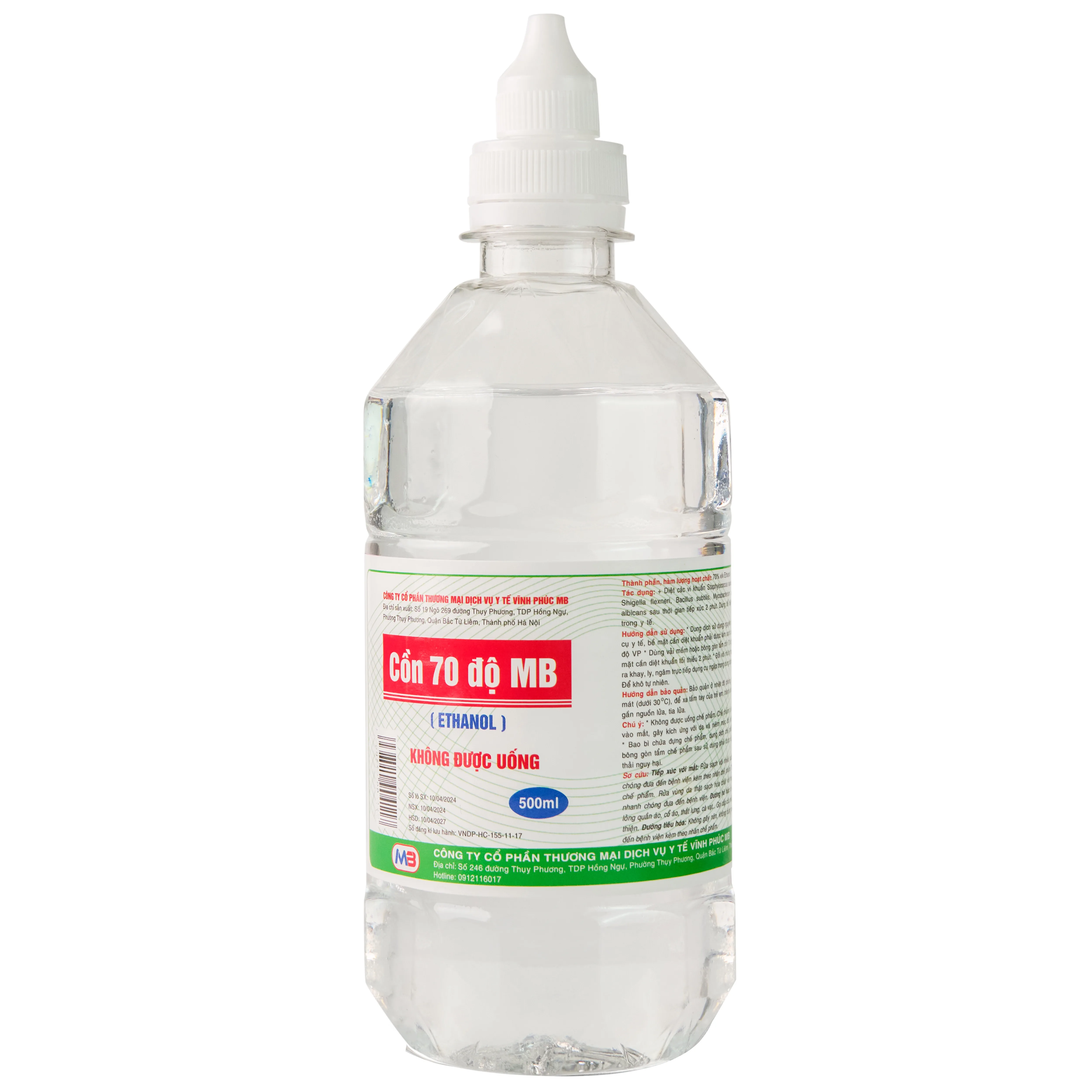 Hình ảnh Cồn 70 độ Vĩnh Phúc dùng để diệt khuẩn dụng cụ y tế, bề mặt trong y tế (500ml)