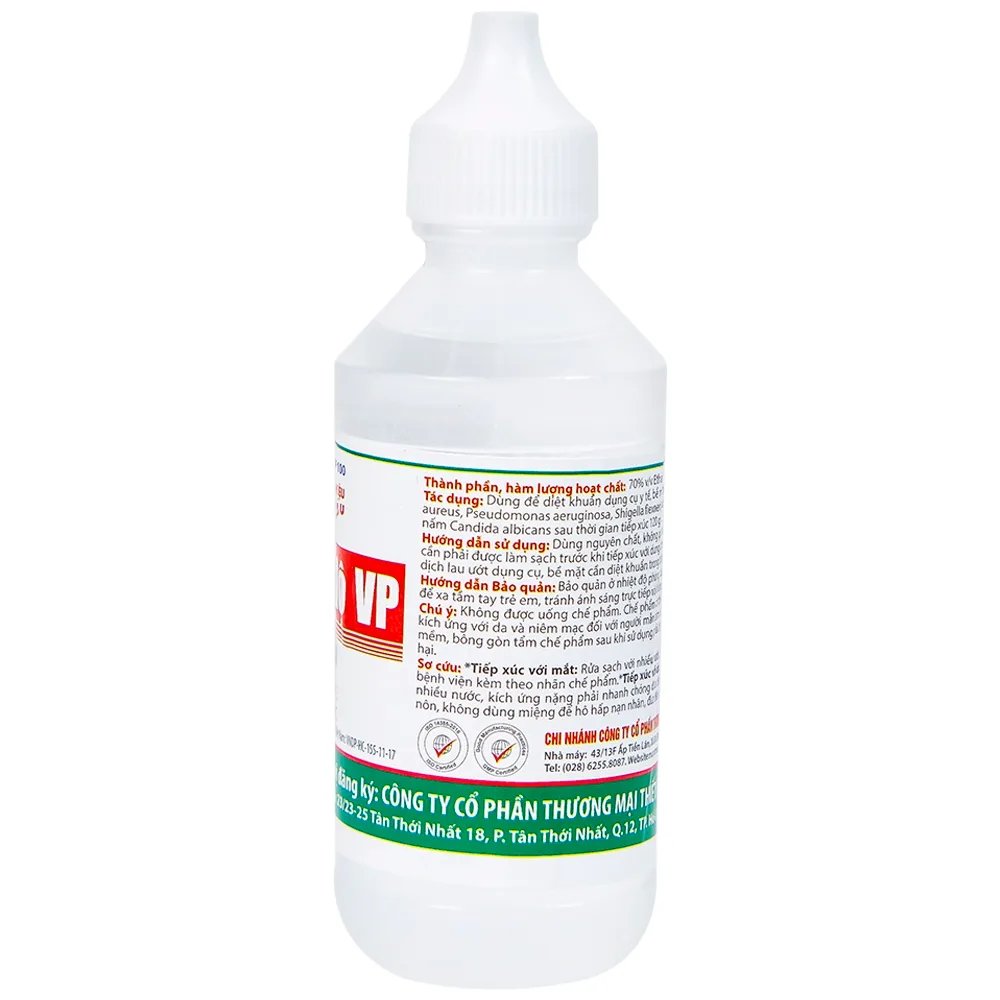 Hình ảnh Cồn trắng 70 độ Vĩnh Phúc trắng hỗ trợ sát trùng vết thương (60ml)