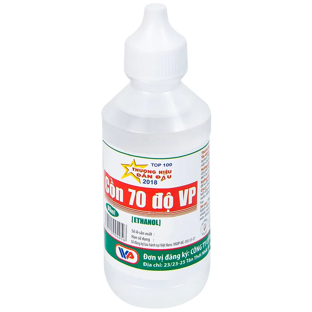 Hình ảnh Cồn trắng 70 độ Vĩnh Phúc trắng hỗ trợ sát trùng vết thương (60ml)