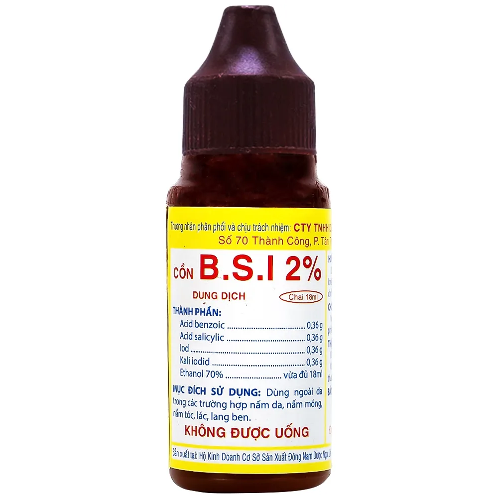 Hình ảnh Cồn BSI 2% Nam Việt điều trị nấm da, nấm móng, nấm tóc, lác, lang ben (chai)