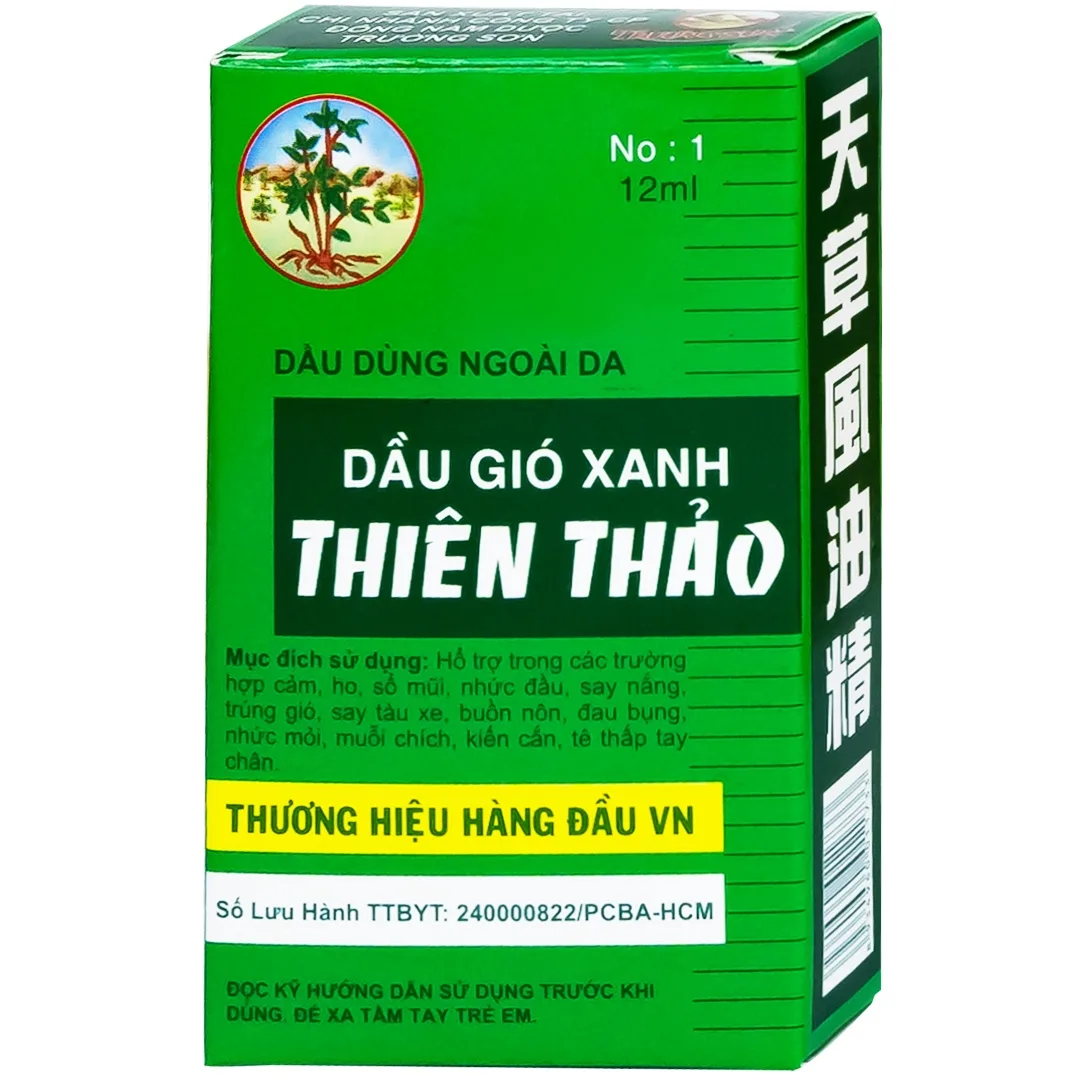 Hình ảnh Dầu gió xanh Thiên Thảo 12ml Trường Sơn dùng hỗ trợ trong trường hợp cảm, ho, sổ mũi, nhức đầu (12 chai)