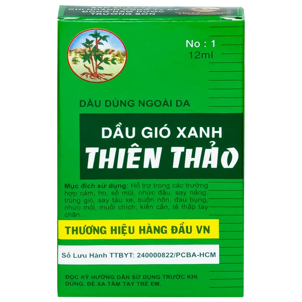 Hình ảnh Dầu gió xanh Thiên Thảo 12ml Trường Sơn dùng hỗ trợ trong trường hợp cảm, ho, sổ mũi, nhức đầu (12 chai)