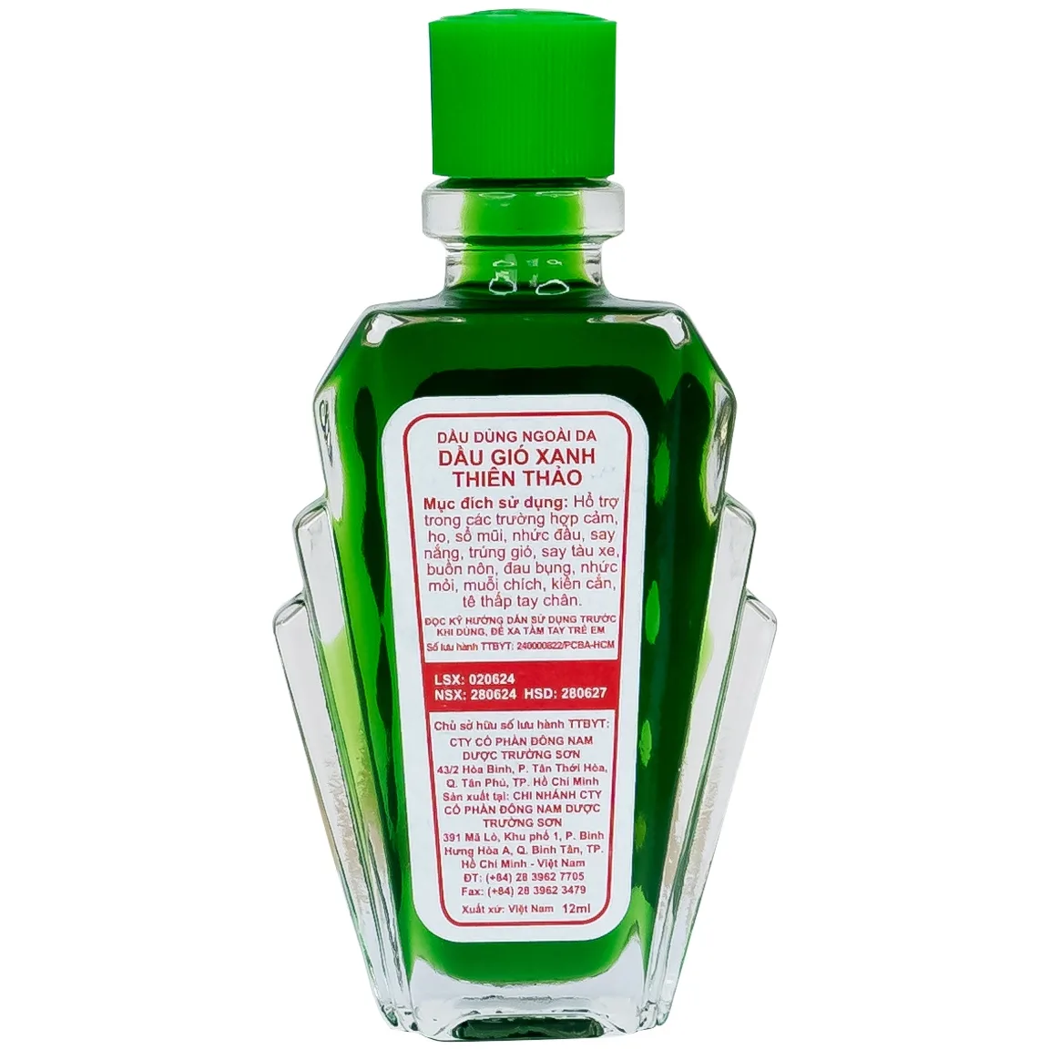 Hình ảnh Dầu gió xanh Thiên Thảo 12ml Trường Sơn dùng hỗ trợ trong trường hợp cảm, ho, sổ mũi, nhức đầu (12 chai)
