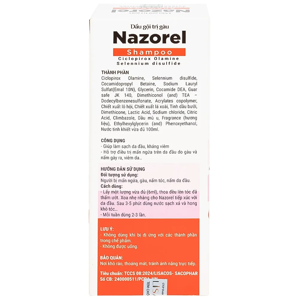 Hình ảnh DẦU GỘI TRỊ GÀU NAZOREL SHAMPOO CICLOPIROX OLAMINE 100ML