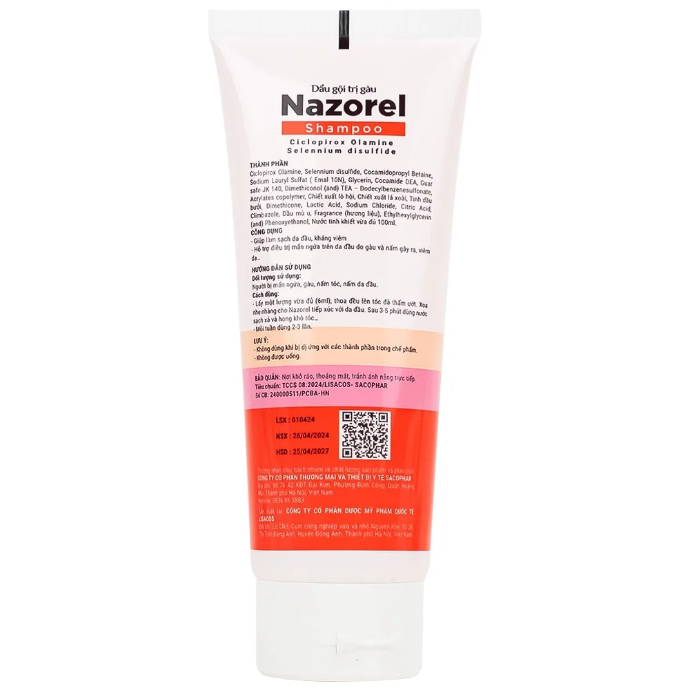 Hình ảnh DẦU GỘI TRỊ GÀU NAZOREL SHAMPOO CICLOPIROX OLAMINE 100ML
