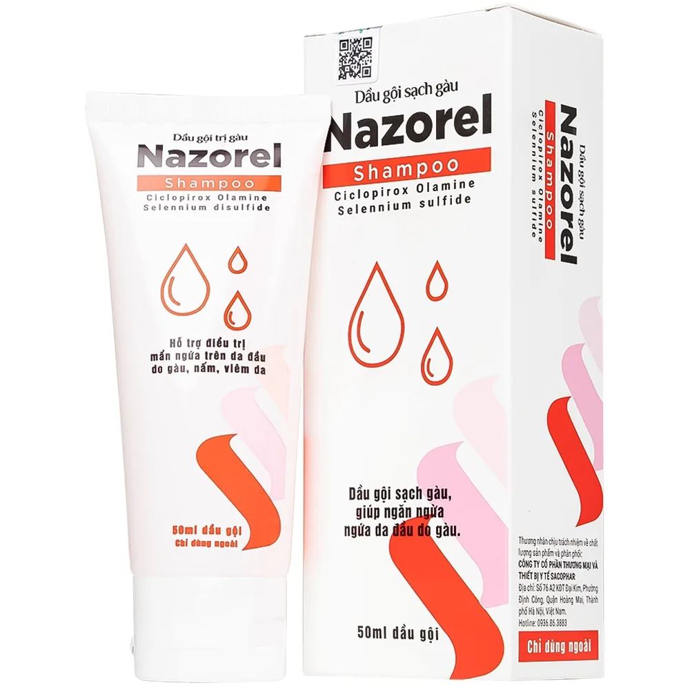 Hình ảnh Dầu gội trị gàu Nazorel 50ml hỗ trợ điều trị mẩn ngứa da đầu do gàu và nấm, viêm da