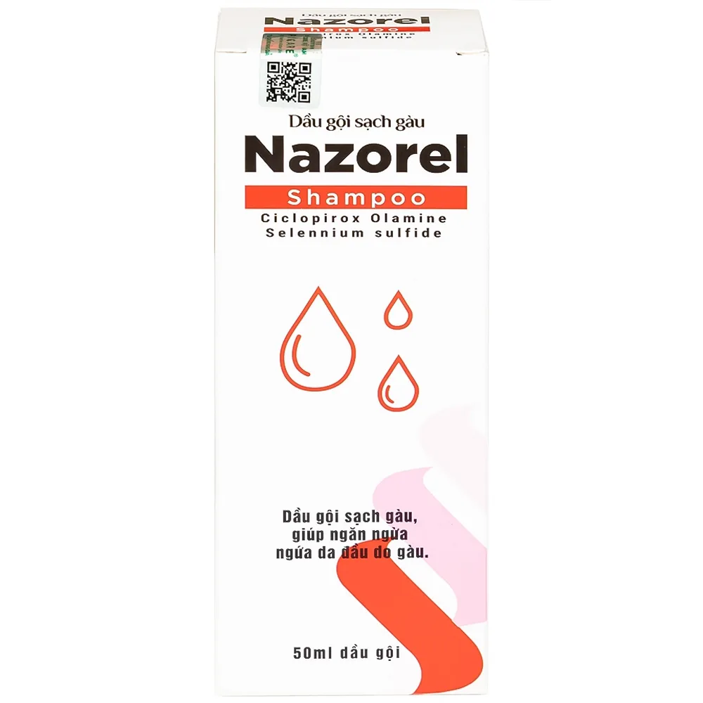Hình ảnh Dầu gội trị gàu Nazorel 50ml hỗ trợ điều trị mẩn ngứa da đầu do gàu và nấm, viêm da