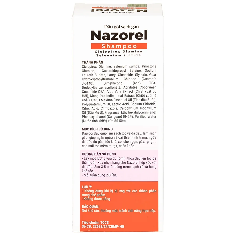 Hình ảnh Dầu gội trị gàu Nazorel 50ml hỗ trợ điều trị mẩn ngứa da đầu do gàu và nấm, viêm da