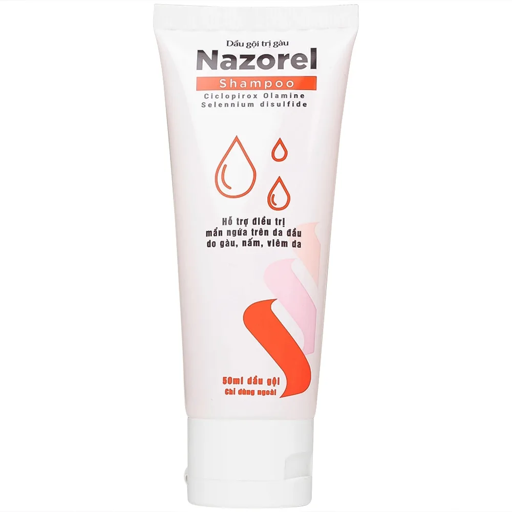 Hình ảnh Dầu gội trị gàu Nazorel 50ml hỗ trợ điều trị mẩn ngứa da đầu do gàu và nấm, viêm da