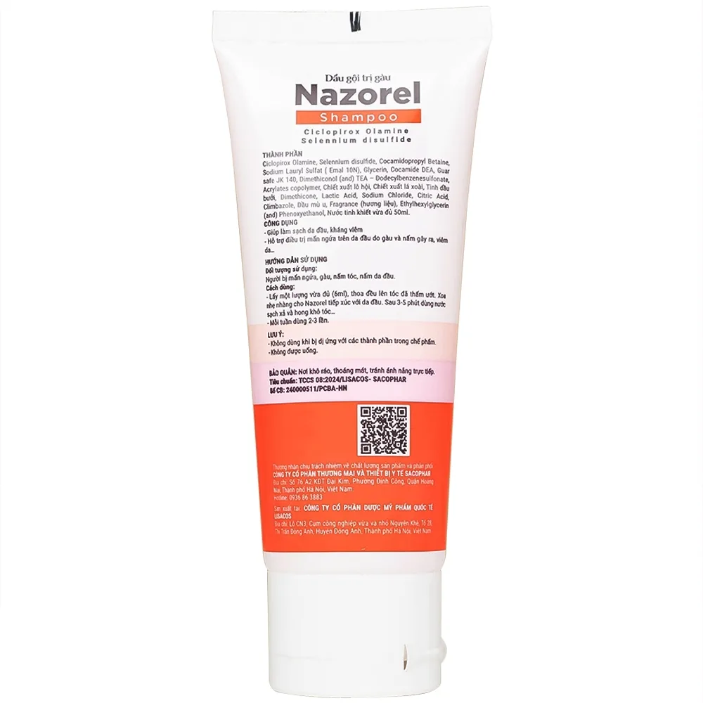 Hình ảnh Dầu gội trị gàu Nazorel 50ml hỗ trợ điều trị mẩn ngứa da đầu do gàu và nấm, viêm da