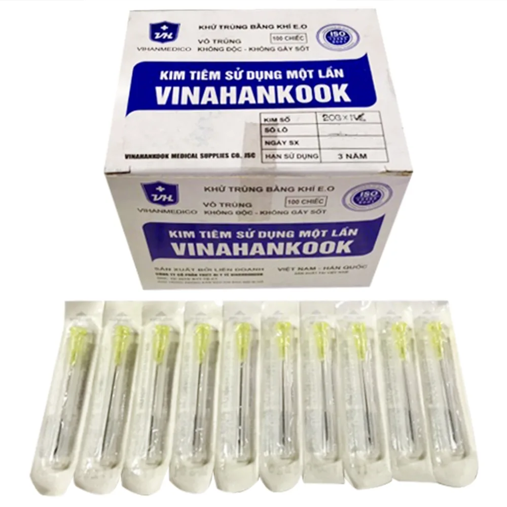 Hình ảnh Đầu kim 20g Vinahankook sử dụng một lần dùng để tiêm chích, lấy máu, pha thuốc (100 cái)