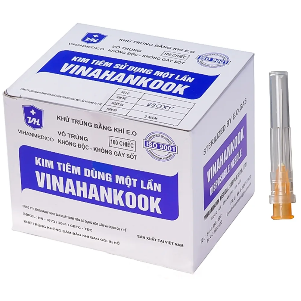 Hình ảnh Đầu kim 23g Vinahankook sử dụng một lần dùng để tiêm chích, lấy máu, pha thuốc (100 cái)