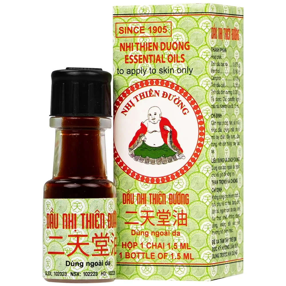Hình ảnh Dầu Nhị Thiên Đường 1.5ml dùng khi bị cảm mạo phong hàn, sổ mũi (10 chai)