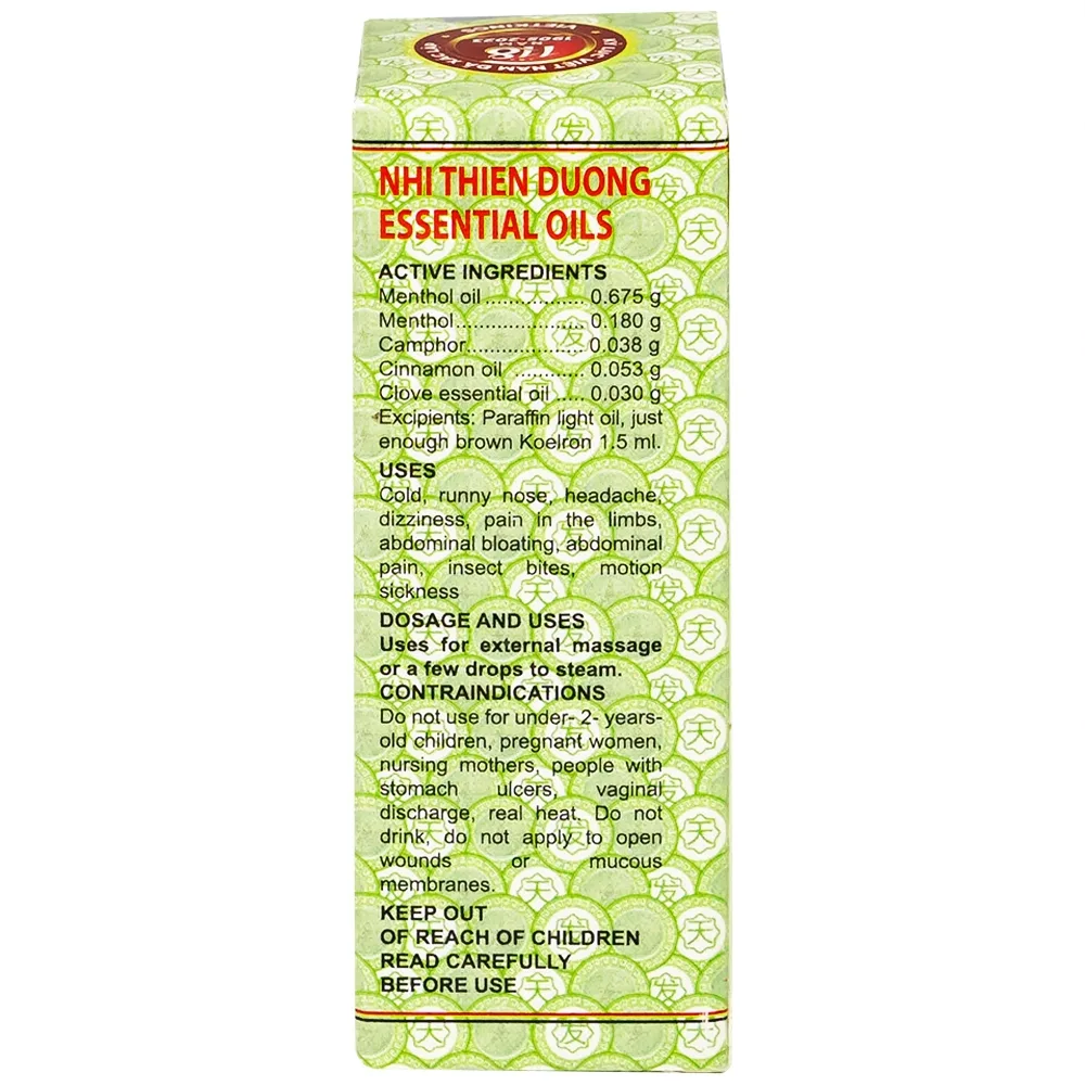 Hình ảnh Dầu Nhị Thiên Đường 1.5ml dùng khi bị cảm mạo phong hàn, sổ mũi (10 chai)