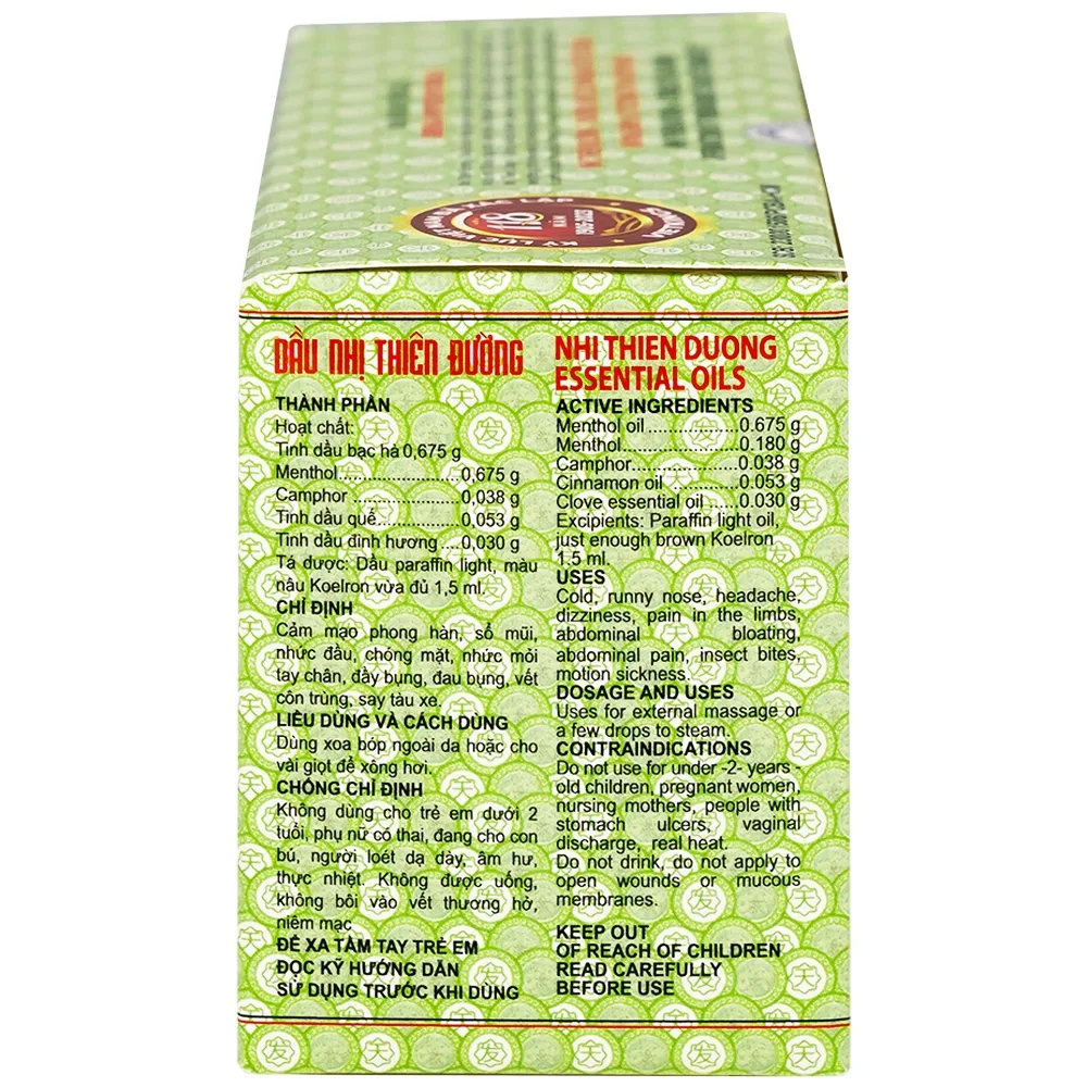 Hình ảnh Dầu Nhị Thiên Đường 1.5ml dùng khi bị cảm mạo phong hàn, sổ mũi (10 chai)