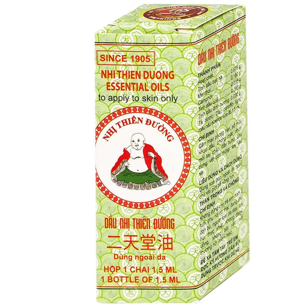 Hình ảnh Dầu Nhị Thiên Đường 1.5ml dùng khi bị cảm mạo phong hàn, sổ mũi (10 chai)