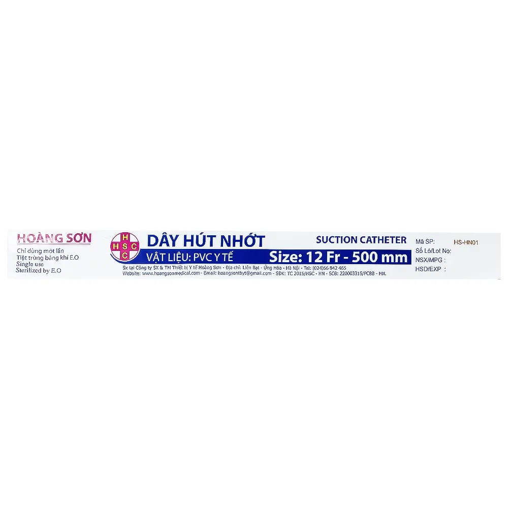 Hình ảnh Dây hút nhớt Hoàng Sơn size 12 fr dùng để hút dịch đờm trong khoang mũi, miệng, họng (500 mm)
