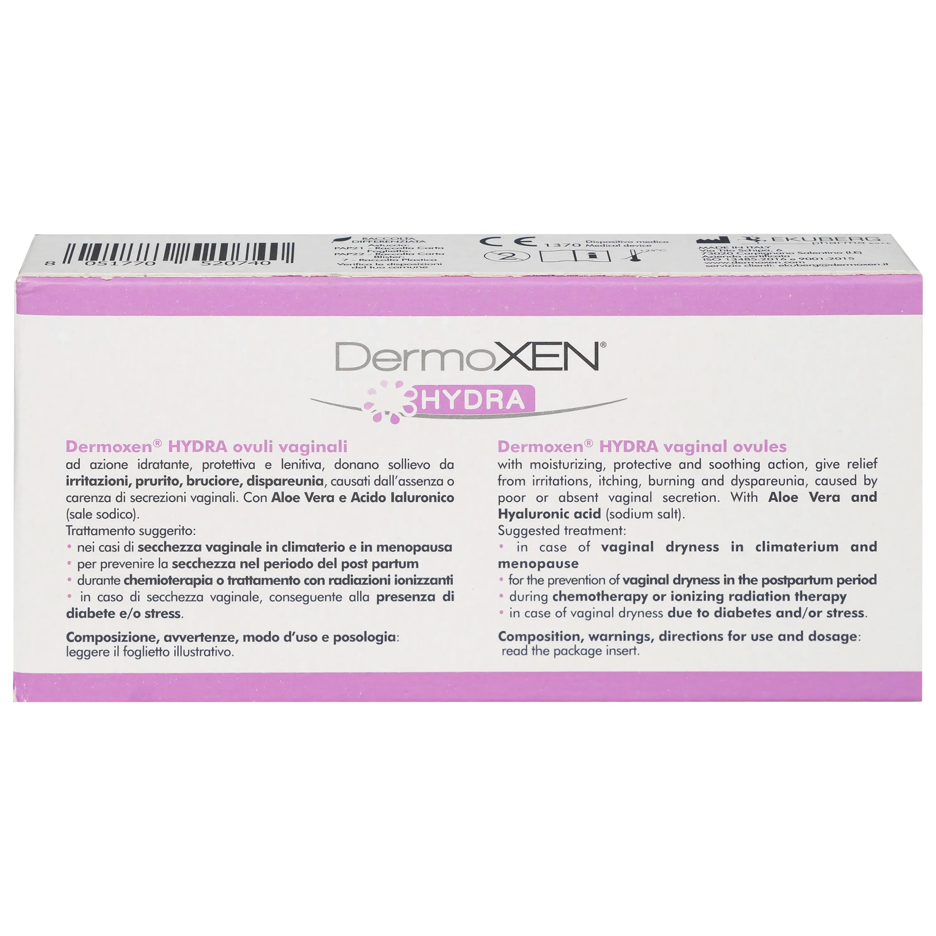 Hình ảnh Viên đặt âm đạo DermoXEN® HYDRA Ekuberg Pharma làm ẩm, bảo vệ và làm mềm, giảm kích ứng (1 vỉ x 7 viên)