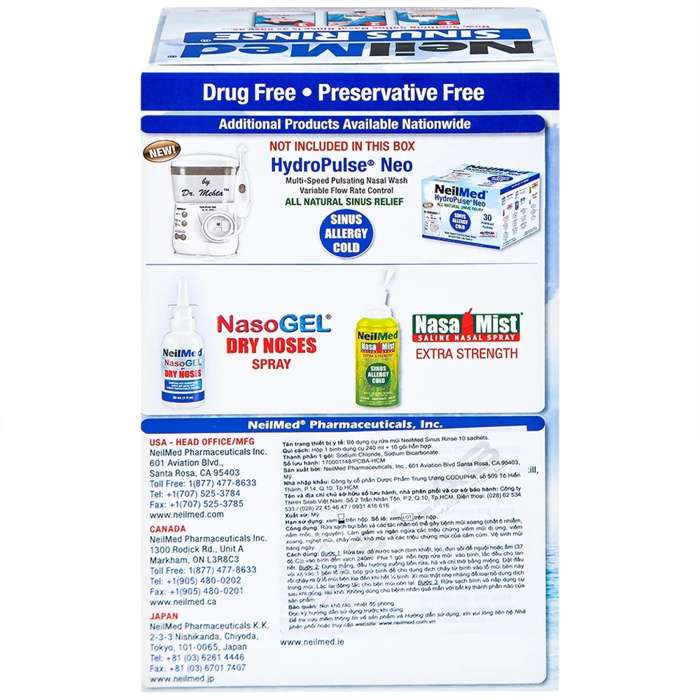 Hình ảnh Bộ dụng cụ 1 bình + 10 gói bột rửa mũi NeilMed Sinus Rinse làm sạch và ngăn ngừa chứng viêm mũi dị ứng