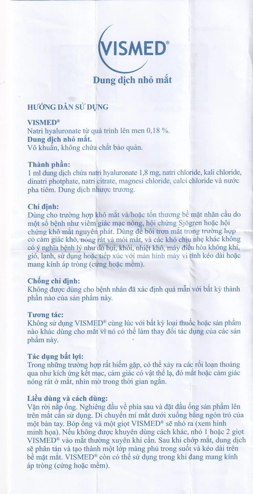 Hình ảnh Dung dịch nhỏ mắt Vismed TRB Chemedica dùng cho khô mắt hoặc tổn thương bề mặt nhãn cầu (20 ống x 0.3 ml)