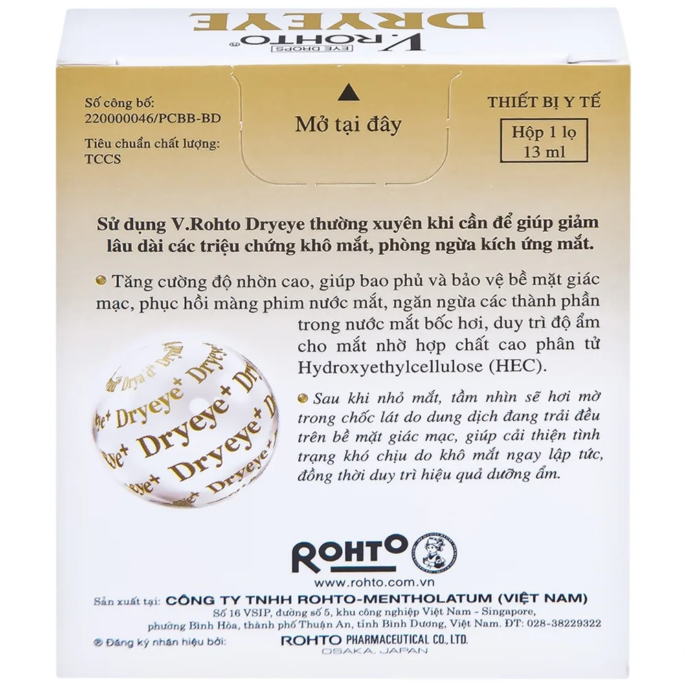 Hình ảnh Nhỏ mắt V.Rohto Dryeye 13ml hỗ trợ bôi trơn mắt, bổ sung nước mắt nhân tạo